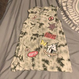 Green tie dye shirt with fun images by Justice